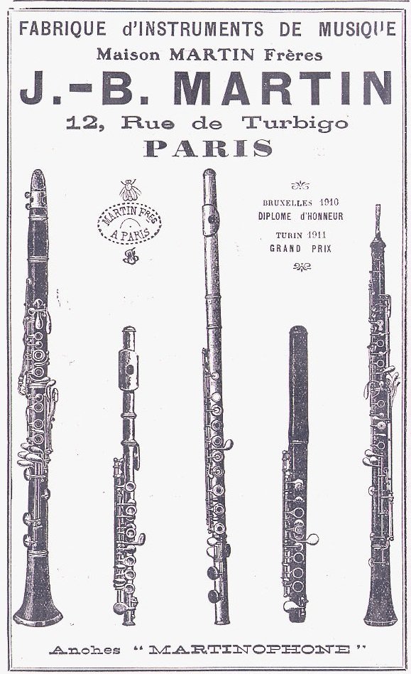 advertisement 1913 AD vintage oboe flute piccolo martinophone j b martin