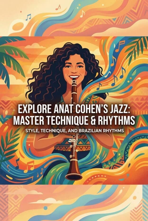 Explore jazz mastery, technique, and rhythms with Martin Freres Company, highlighting Brazilian jazz styles and masterful performance, in a lively, artistic poster design.