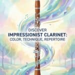 Clarinet in Impressionist Music: Color, Technique, and Essential Repertoire Vibrant illustration of a clarinet with swirling musical notes and pastel background, emphasizing the artistry, tone, and technique of Impressionist clarinet music, perfect for music lovers and musicians.