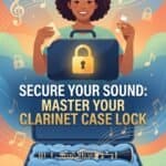 Clarinet Case Lock Guide: Choose, Install, Maintain & Fix Your Lock Illustration of a woman with a clarinet case, spray bottle, and clarinet, symbolizing sound security and protection for musical instruments, emphasizing Martin Freres' expertise in clarinet case locks and musical instrument security.