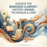 Baroque Clarinet: History, Sound, Technique & Care for Period Players Elegant Baroque clarinet illustration highlighting historical music instruments and care tips.