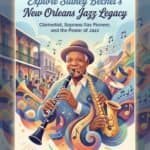 Sidney Bechet: Clarinetist, Soprano Sax Pioneer, and the Power of New Orleans Jazz Style Vibrant jazz festival poster featuring Sidney Bechet's New Orleans jazz tribute, highlighting clarinet and saxophone pioneers, and celebrating jazz history and heritage.