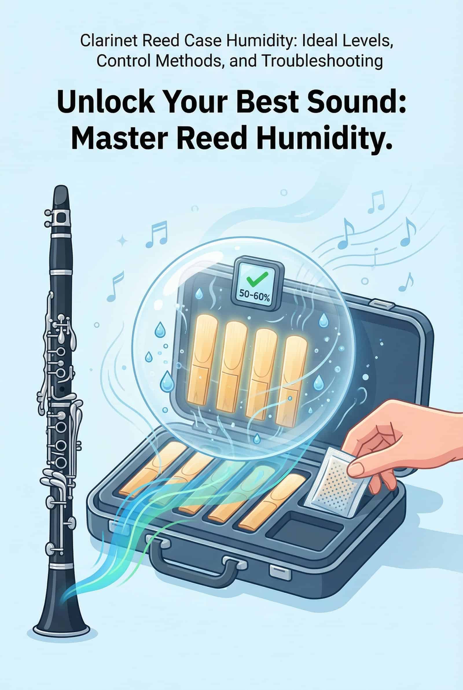 Clarinet reed case humidity control for stable reeds