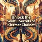 Klezmer Clarinet Virtuosos: Styles, History, Sound & Study Guide Vivid illustration of a joyful musician playing a clarinet, surrounded by swirling musical notes and festive dancing figures in a vibrant street scene.
