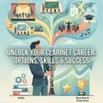 Career Paths for Clarinet Players: Options, Skills & Real-World Outcomes Detailed image showing various music and education scenes related to clarinet playing, music education, and career development at Martin Freres Company.