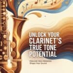 Clarinet Wood Sound: How Materials and Construction Shape Tone High-resolution promotional image of a clarinet with colorful, musical wave effects symbolizing tone and sound quality, emphasizing the potential to unlock true tone and sound shaping in clarinet playing.