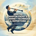 Martin Fröst Clarinet: Technique, Repertoire, and Performance Practice A vibrant illustration promoting Martin Frères Company's clarinet masterclass, emphasizing advanced performance techniques and repertoire development for musicians.
