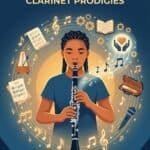 Young Prodigy Clarinet Players: Practice, Gear, Repertoire & Support Young girl playing clarinet surrounded by musical elements and educational icons.