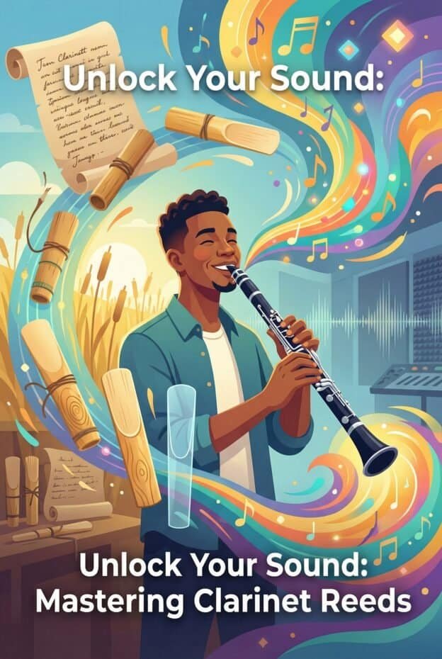 Clarinet reeds, music, mastery, sound, musical instruments, woodwind accessories, music education, musical performance, art of clarinet playing, wind instrument mastering, creative music, professional clarinet gear, musical practice, sound innovation, reed optimization, music learning tools.