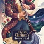 Clarinet in the Romantic Era: History, Sound, and Performance Practice Elegant clarinet illustration with roses and musical ambiance, perfect for promoting classical music, musical instruments, and artistic inspiration.