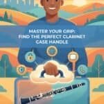 Clarinet Case Handle Types: Complete Guide to Comfort, Safety & Travel A confident man holding a clarinet case outdoors at sunrise, promoting mastering clarinet grip and case handle. Bright, colorful scene emphasizes musical instrument accessories and outdoor music practice.