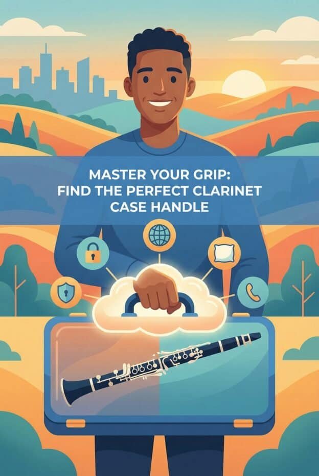 Clarinet Case Handle Types: Complete Guide to Comfort, Safety & Travel 1 A confident man holding a clarinet case outdoors at sunrise, promoting mastering clarinet grip and case handle. Bright, colorful scene emphasizes musical instrument accessories and outdoor music practice.