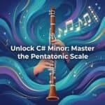 C# Minor Pentatonic Clarinet Fingering Chart: Complete Guide & PDF Bright colorful digital art of a person playing flute with musical notes.