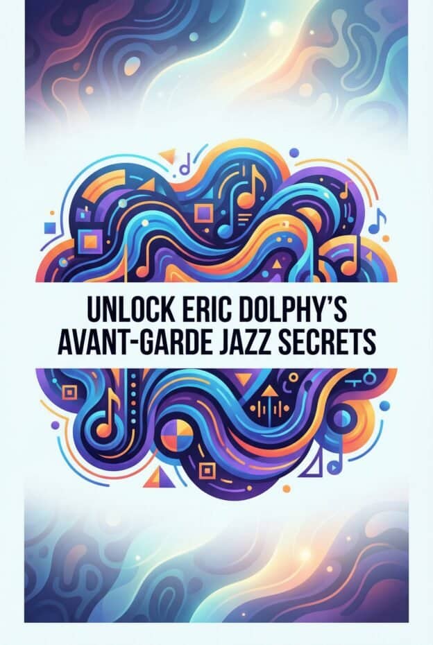 Eric Dolphy Clarinet Jazz: Style, Techniques & Bass Clarinet Legacy 1 Vibrant abstract jazz music artwork featuring colorful notes and flowing waves, emphasizing the musical secrets of Eric Dolphy and avant-garde jazz.