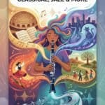 Clarinet Music Genres: Classical, Jazz, Klezmer, Folk & Contemporary Styles Vibrant illustration of a woman playing a clarinet, surrounded by musical notes, cityscape, and cultural elements, representing diverse clarinet styles including classical and jazz.