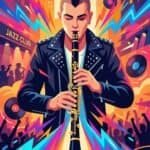 Clarinet in Punk Jazz: History, Techniques, Gear & Essential Recordings Dynamic jazz performance featuring a saxophonist in a lively concert setting with colorful abstract background and energetic crowd.