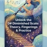 D# Whole-Half Diminished Scale on Clarinet: Theory, Fingerings & Practice Vivid illustration of a woman playing the flute with musical notes around her, promoting music mastery resources and tools from Martin Freres Company.