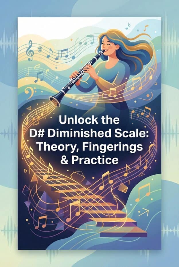 Vivid illustration of a woman playing the flute with musical notes around her, promoting music mastery resources and tools from Martin Freres Company.