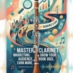 Clear and descriptive alt text about a colorful artistic poster highlighting master clarinet marketing, audience engagement, and gig growth.