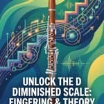D Half-Whole Diminished Scale for Clarinet: Fingering Chart, Theory & Practice Vibrant digital artwork of a flute with musical notes, sound waves, and colorful abstract background, highlighting the concept of unlocking the diminished scale for musical exploration and theory.