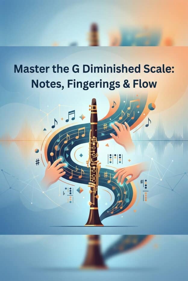 G Half-Whole Diminished Scale for Clarinet: Notes, Fingerings & Practice 3 High-quality music education for mastering the G diminished scale, including notes, fingerings, and flow techniques from Martin Freres Company.