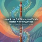 G# Whole-Half Diminished Scale for Clarinet: Fingerings, Charts & Practice A colorful digital illustration of a clarinet with musical notes and wave patterns, emphasizing music theory and practice; designed for musicians and music learners.