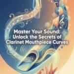 Clarinet Mouthpiece Facing Curve: Complete Guide to Sound and Playability An artistic illustration of a clarinet with musical notes and waveforms, emphasizing mastering sound and clarinet mouthpiece curves.