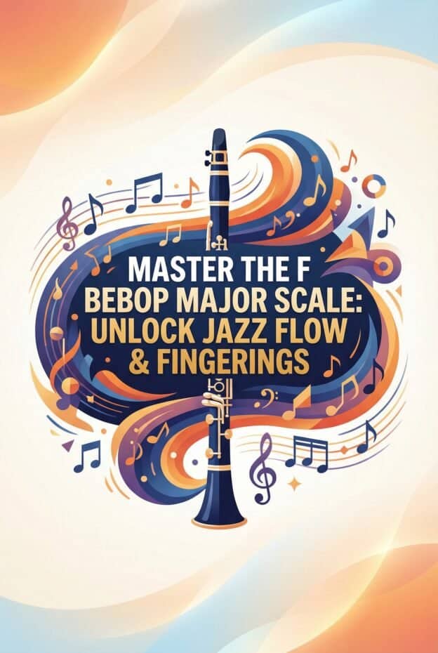 Clarinets, jazz music, and musical notes are featured in a colorful, artistic design. This image promotes jazz improvisation, music mastery, and performance, making it ideal for music learning, jazz events, and musical instrument branding.