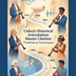 Historical Clarinet Articulation Methods: Timeline, Techniques & Practice Elegant illustration of master clarinet players showcasing historical techniques and timelines from the 1700s to present at Martin Freres Company.