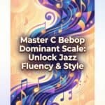 C Bebop Dominant Scale for Clarinet: Notes, Fingerings & Jazz Uses Vibrant musical notes and colorful abstract background promoting jazz fluency and style.
