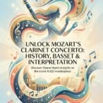 Mozart Clarinet Concerto (K.622): History, Basset Clarinet, and Sharon Kam's Interpretive Insights Elegant illustration of a woman with flowing hair blending into musical notes and clarinet imagery, highlighting classical music, Mozart, and clarinet performances.