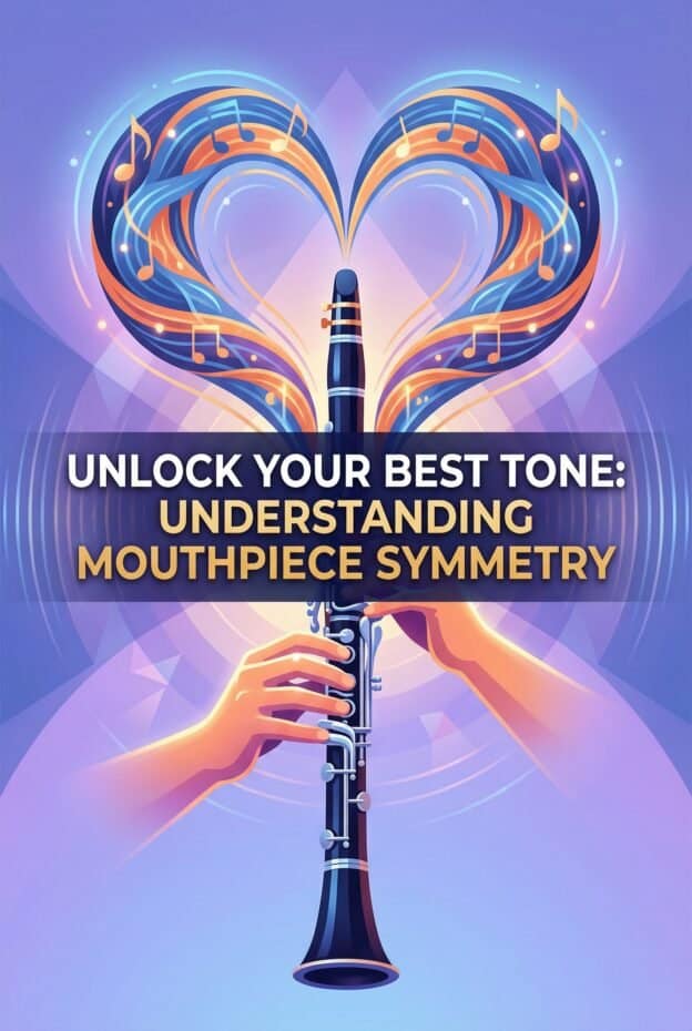 Clarinet Mouthpiece Facing Symmetry: What It Is and Why It Matters 1 Elegant musical instrument illustration showing a clarinet with vibrant, swirling musical notes and colorful heart shapes, emphasizing the connection between music and emotional expression.