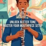 Clarinet Mouthpiece Facing Angle: Setup, Sound, and Troubleshooting Illustration of a young musician playing a woodwind instrument with a focus on mouthpiece positioning and sound optimization, emphasizing tips for improving tone quality.