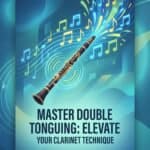 Double Tonguing on Clarinet: Technique, Exercises, and Historical Context High-quality image of a clarinet with colorful musical notes, promoting clarinet mastery and technique enhancement. Perfect for music education, clarinet enthusiasts, and professional musicians seeking to improve their skills.