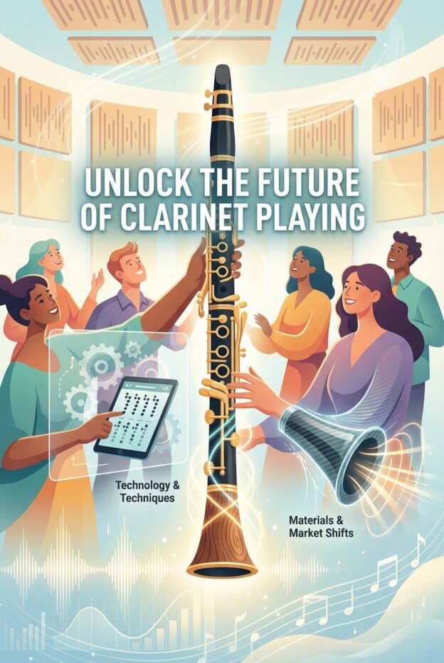 Clarinet Trends: Materials, Techniques, Technology & Market Shifts 1 Clarinet music instrument with modern tech.