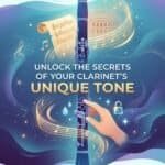 Clarinet Unique Sound: Design, History, Tone & Care Explained Elegant clarinet illustration with musical notes and swirling melodies, highlighting tone customization and expert craftsmanship for professional and amateur musicians.