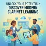 Clarinet Education Initiatives: Programs, Technology, and Teaching Best Practices Young girl and instructor engaged in clarinet lessons with digital tools and music visuals, illustrating innovative learning methods for clarinet and music education.