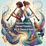 Famous Female Clarinet Players in Jazz and Classical Music: Profiles & Impact Vibrant concert poster celebrating female clarinet players, featuring artistic illustrations of women playing clarinet in a musical performance scene, emphasizing diversity and women in music.