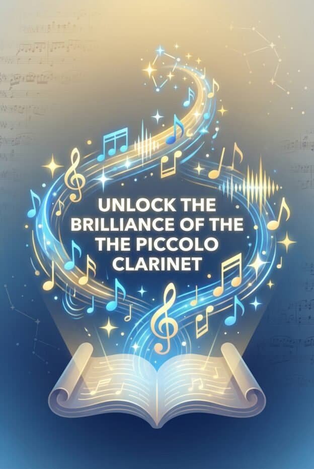 Vibrant musical notes and a lively atmosphere highlight the artistry of Piccolo Clarinet playing. Celebrate musical talent and craftsmanship with Martin Freres Company.