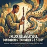 Don Byron: Biography, Klezmer Roots and Clarinet Techniques Vivid illustration of a modern clarinetist with colorful musical and architectural motifs, promoting Martin Freres Company’s expertise in producing high-quality clarinets.