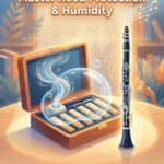 Clarinet Reed Holder Guide: Protection, Humidity & Better Tone Reed protective case with humidifier and musical notes for instrument care.