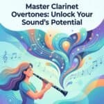 Clarinet Harmonics: How To Play, Practice, and Troubleshoot Overtones Highly detailed and artistic depiction of a girl playing the clarinet, with vibrant musical notes and colorful sound waves illustrating the power of music and sound exploration.
