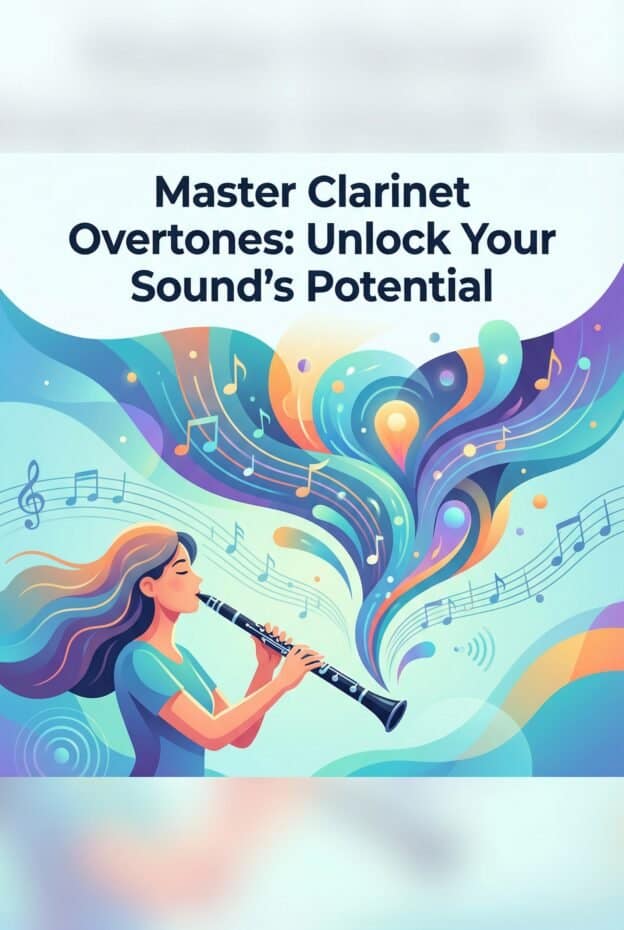 Clarinet Harmonics: How To Play, Practice, and Troubleshoot Overtones 1 Highly detailed and artistic depiction of a girl playing the clarinet, with vibrant musical notes and colorful sound waves illustrating the power of music and sound exploration.
