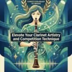 Sharon Kam: Biography, Clarinet Artistry and Competition-Ready Technique A stylized illustration of a woman playing the clarinet, surrounded by musical notes, sound waves, and awards, highlighting advanced clarinet skills, competition readiness, and artistic mastery.